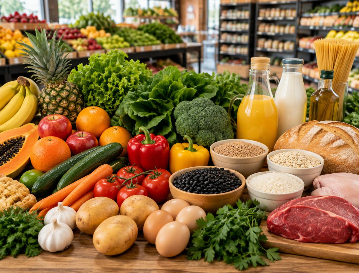 Alimentos frescos e produtos de mercearia